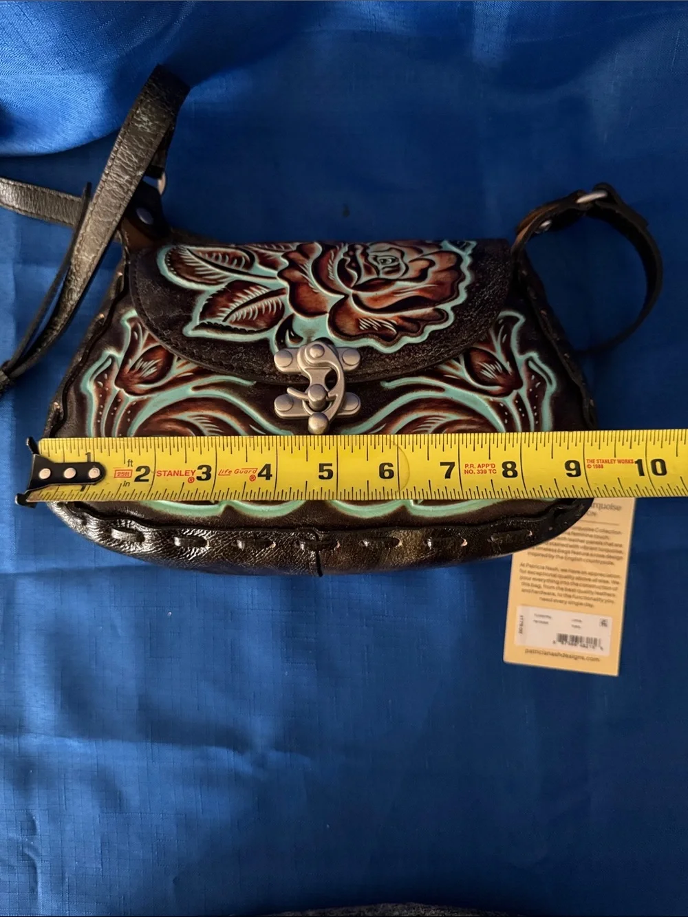 Patricia Nash Rose Tooled Floral Leather Crossbody Bag - Brown & Turquoise NWT